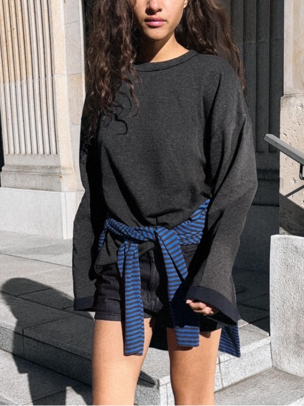 Zara Charcoal Long Sleeve Tee - Casual Oversized Fit